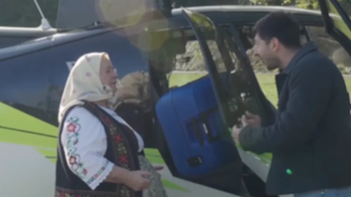 Bunica Lenuța, după primul zbor cu elicopterul: ar vinde pământ ca să cumpere unul cu Mircea Bravo